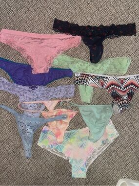 Victoria's Secret Mixed Color Lace & Patterned Thong Panties - Multi